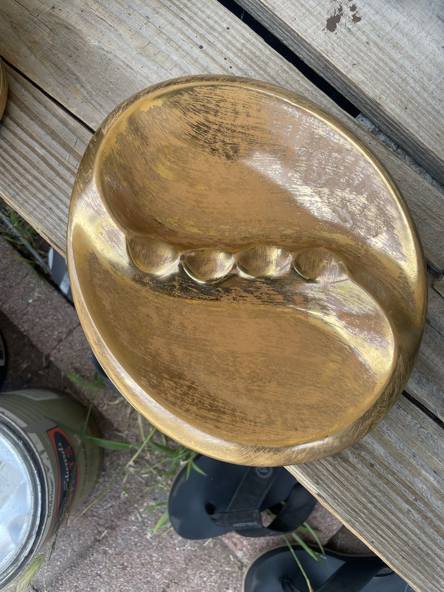 STANGL Mid Century Modern Granada Gold Ashtray 1950's Oval Shape 3942 RETRO