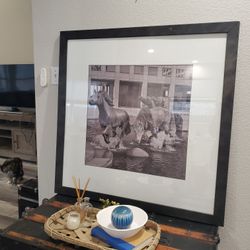 Black & White Framed Photograph of the Mustangs of Las Colinas. 39.5" X 39.5"