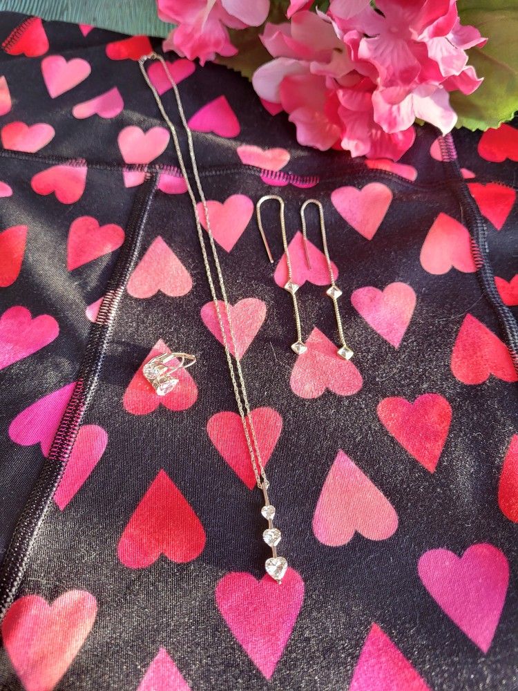 3 Heart Teardrop Pendant With Or Without Maching Earrings
