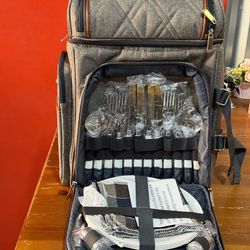 Picnic Backpack for 4, Picnic Basket Set, Leakproof Picnic Bag,