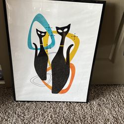 Black Cat Retro Poster Framed 