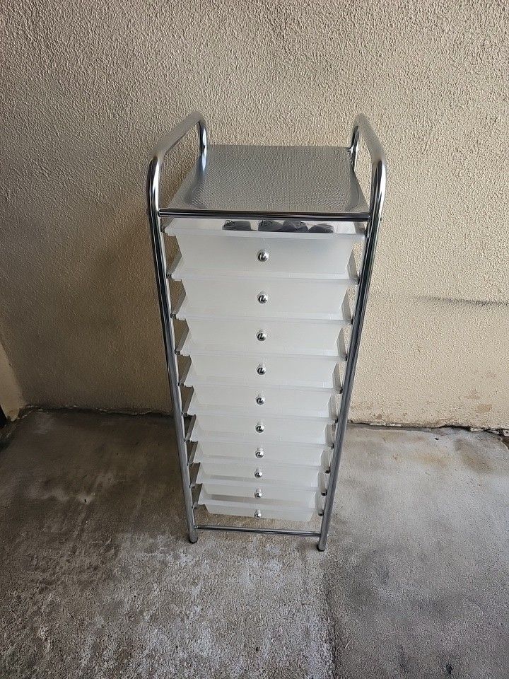 10 Drawer Mobile Car White/Chrome