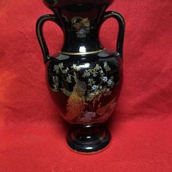 8.25 Inch 24k Black & Gold Handmade In Greece Imported From Greece Greek Ceramic Vase 