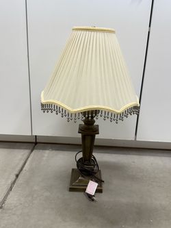 Vintage Style Bronze Table Lamp with Beaded Pleated Shade