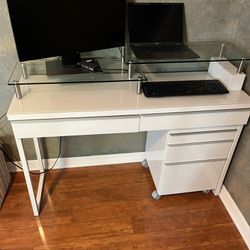 IKEA Besta Burs Table And File Cabinet 