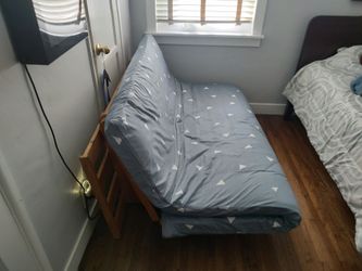 Wood Frame Futon with Blue Cover