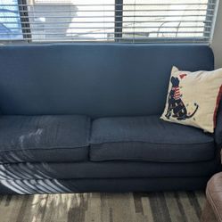 Blue Pull-Out Bed Couch with Mattress – (Quick Sale OBO)