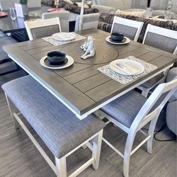 6PC Gray Dining Table Set w/ Lazy Susan