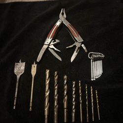Various Tools - Gold Oxid for Metal  & Flat Spade Wood Drill Bits, Torx Hex Star Key Wrench Set, Multiple Tool Fold Up)