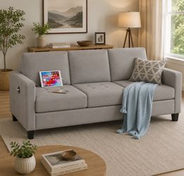 73" W 3 Seater Couch with USB Ports, Grey Comfy Sofa Couches for Small Spaces, Mid Century Modern Couch Loveseat for Living Room, Bedroom, Apartment (
