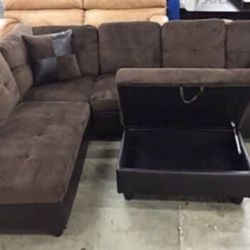 Brown Microfiber Sectional Couch And Ottoman