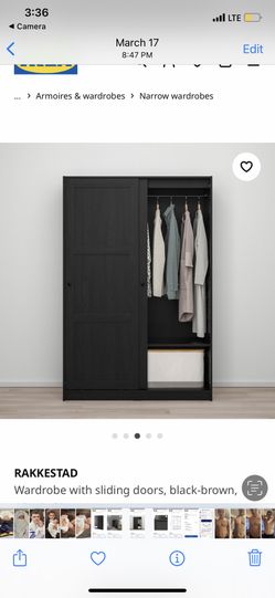 RAKKESTAD Wardrobe with sliding doors, black-brown, 46 1/8×69 1/4 "