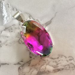 Silver Pink Rhinestone Pendant 