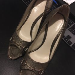 Authentic Gucci Guccissima Signature Peep Toe Pumps Sz 38 $390 Obo
