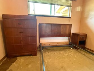 Vintage 1930s Art Deco Waterfall Walnut Bedroom Set – Complete 5-Piece Suite