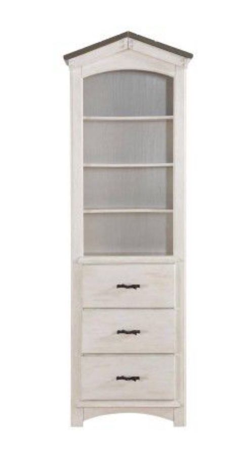 Bookcase 78 in. Weathered White/Washed Gray Wood 4-shelf Standard Bookcase with Drawers  