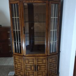Vintage Glass & Wood Two Shelf Hutch
with Silverware Drawer & Lower Storage 