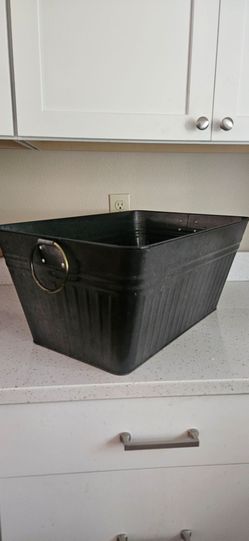 Black Metal Storage Bin with Ring Handles