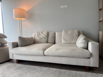 Pottery Barn Light Gray Fabric 3-Seat Sofa with Wood Legs