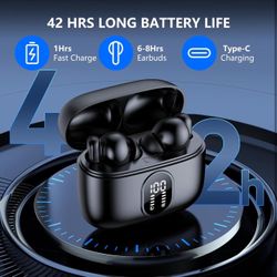 NEW Bluetooth 5.4 Earbuds 42H Playtime LED Display 4 ENC Mics IPX6 Touch Control Hi-Fi Sound Sports/Office iOS Android PC $10 (Retail $30)