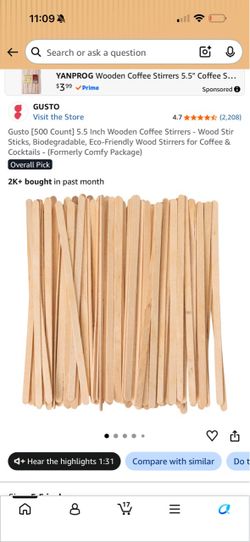 5.5 Inch Wooden Coffee Stirrers - Wood Stir Sticks, Biodegradable, Eco-Friendly Wood Stirrers for Coffee & Cocktails
