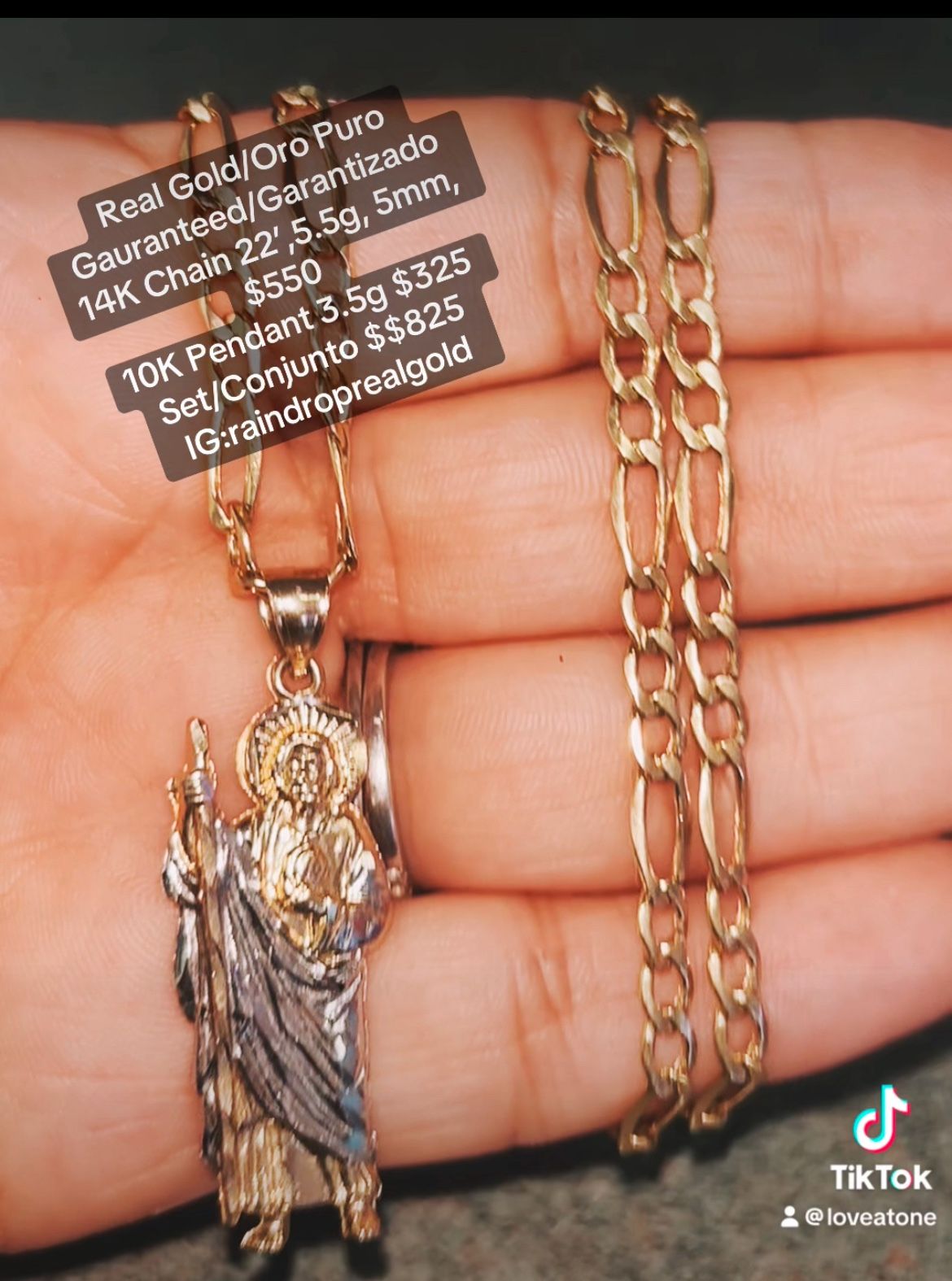 14K Gold Figaro Chain & St Jude Pendant