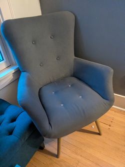 Mid century Gray Chair And Ottoman