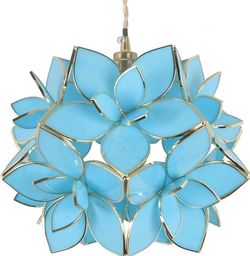 New 12in Tiffany Stained Glass Pendant Light Petals Sky Blue Handmade Adjustable E26