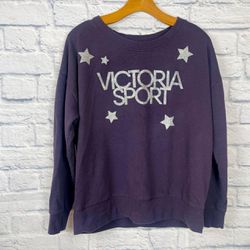 Victoria's Secret Sport Medium Sweatshirt Dark Purple Plum Silver Glitter Casual