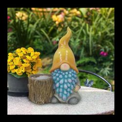 NEW IN BOX 16 in. Gnome with Yellow Hat Ceramic Planter with Drainage Hole, MGO