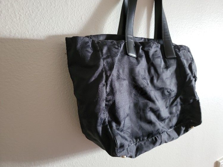 Chanel Mark Fabric Black Tote Bag Handbag