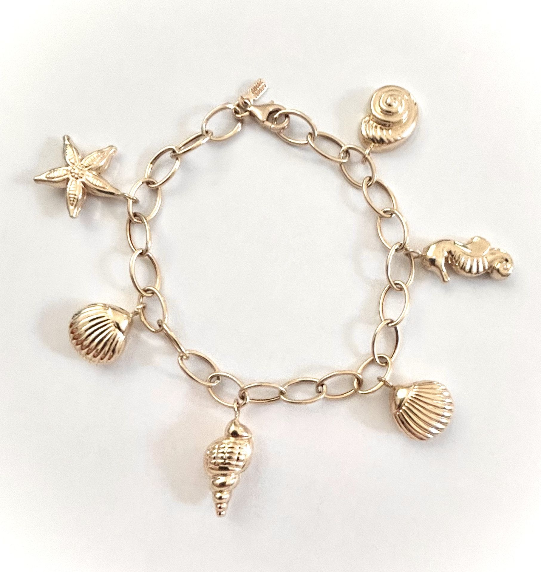 14K Yellow Gold Sea Life Charm Bracelet β 9.48 Grams, 8 1/8β β Made in Turkey - Great condition!