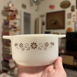 Brown Floral Milk Glass Casserole Dish