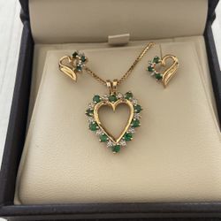 14K Gold 16 Genuine, Natural Emeralds, 14 Genuine, Natural Diamonds