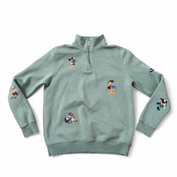 Disney Parks sage green Mickey Mouse and Friends Homestead 1/4 Zip Pullover sweater