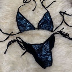 New one size metallic teal bikini y2k festival rave outfit raver swimsuit    Piece was made in  early 
