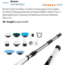 Electric Spin Scrubber, Cordless Cleaning Brush Scrubber for Home, 8 Replaceable Brush Heads-90Mins Work Time, 3 Adjustable Size, 2 Speeds for Bathroo