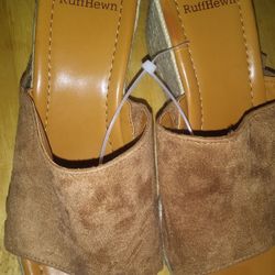 WOMEN'S RUFF HEWN WEDGE SLIP ON FRINGED Sandals Size 9 NEW WITHOUT BOX