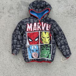 Double sided Blue Marvel zip-up hoodie with all superheroes size 5