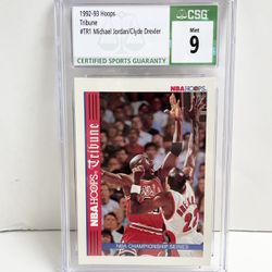 1992-93 Hoops Tribune #TR1 Michael Jordan/Clyde Drexler CSG Mint 9 Basketball Card