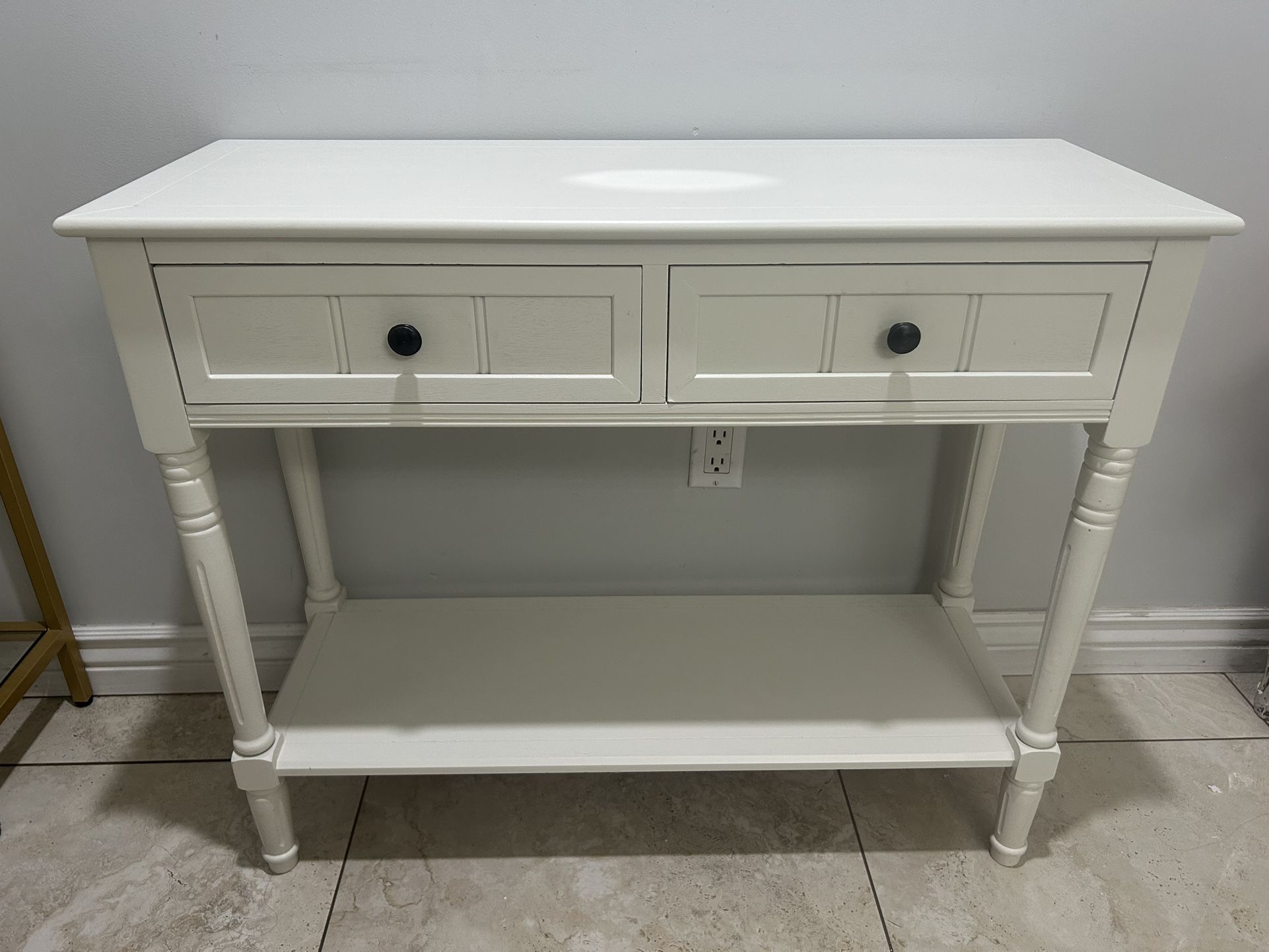 Qualler 36 in. Rectangle Ivory White Wood Console Table with 2-Drawers and Bottom Shelf
