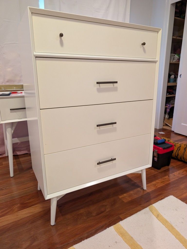 White West Elm Mid-Century 4-Drawer Dresser