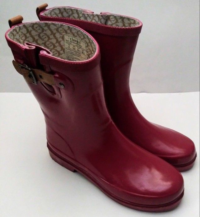 Chooka Top Solid Mid Garnet Pink Rain Boots Women's Size 9