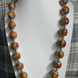 Beautiful Amber Cap Beads Handmade Necklace For Sale