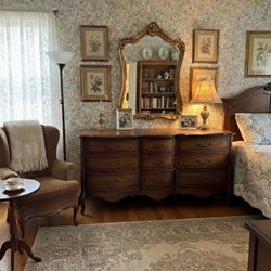 Vintage French Provincial Dresser With Mirror 