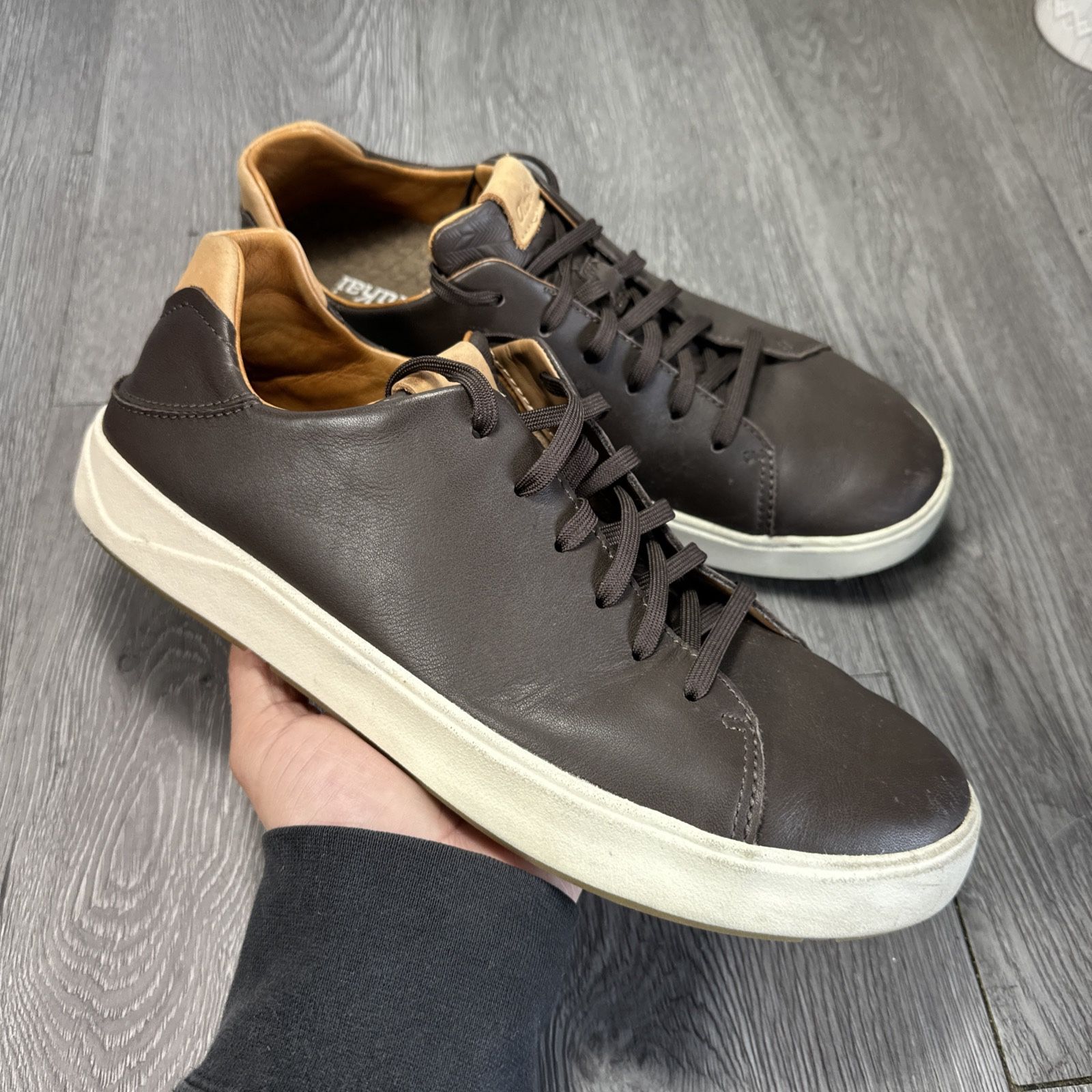 Olukai Men's Lae'ahi Li 'Ili Leather Sneaker Dark Brown Men's