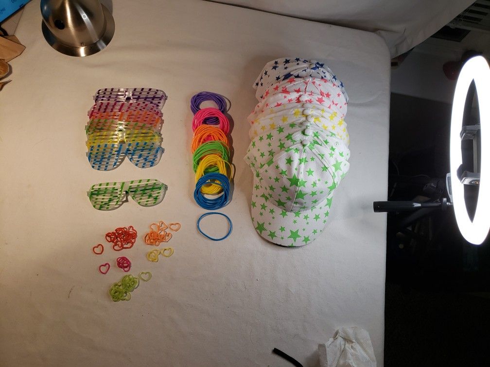 Neon kids bracelets rings hats glasses oriental trading