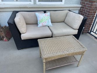 Outdoor Wicker Loveseat and Coffee Table Set