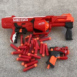 Title Nerf N-Strike Mega Rotofury and Mega BigShock Blaster plus 26 Darts