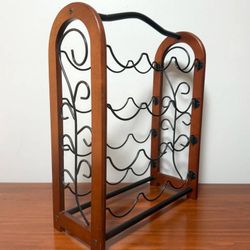 Ornate Wood And Metal Wine Rack 12 Bottle Organizer